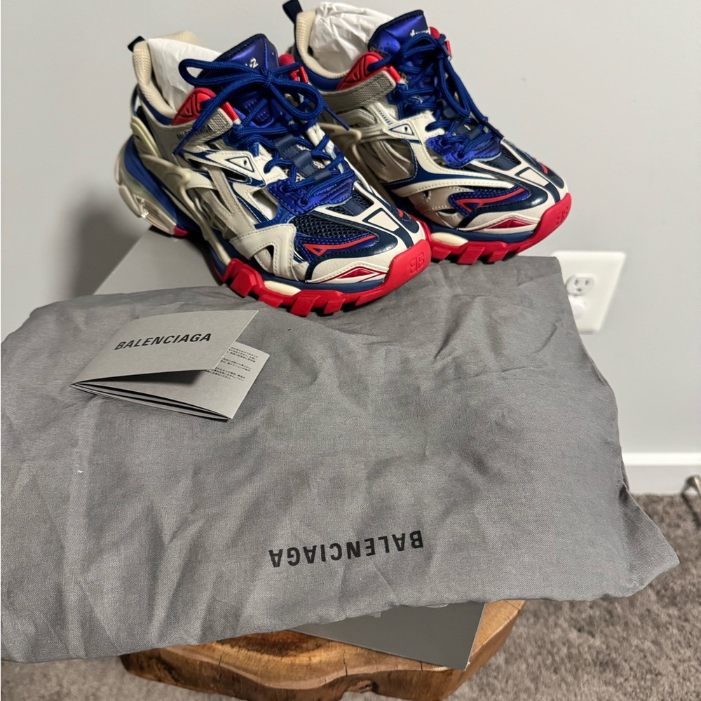 Balenciaga Blue and Red Track 2 Sneakers